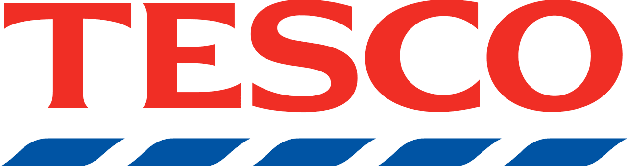 The word Tesco written in red with blue line underneath