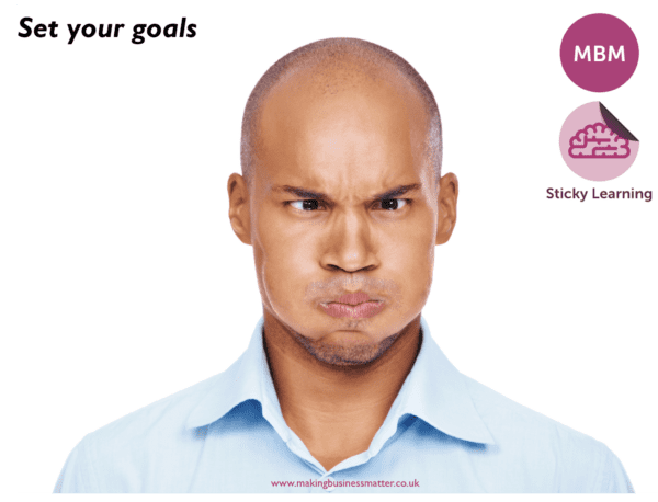 Set your goals next to a man holding his breath about to explode by Sticky Learning 