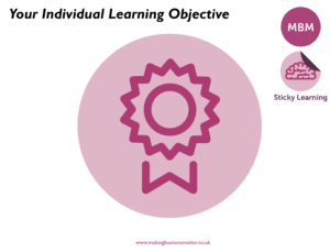 Your Individual Learning Objective above a purple certificate icon