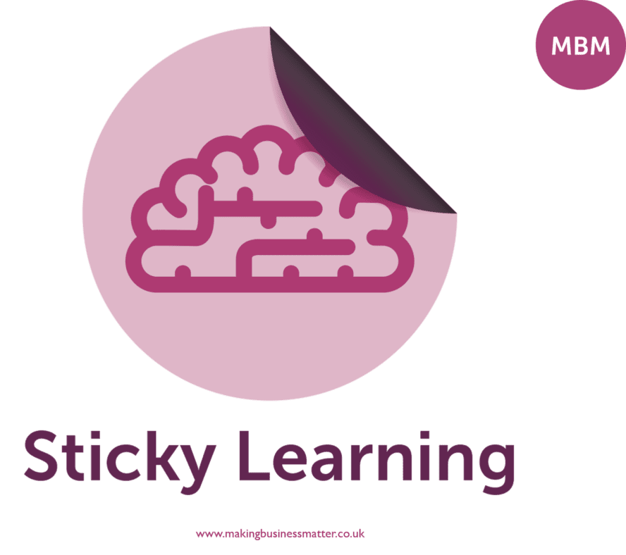 Sticky Learning icon on white background with a purple brain icon