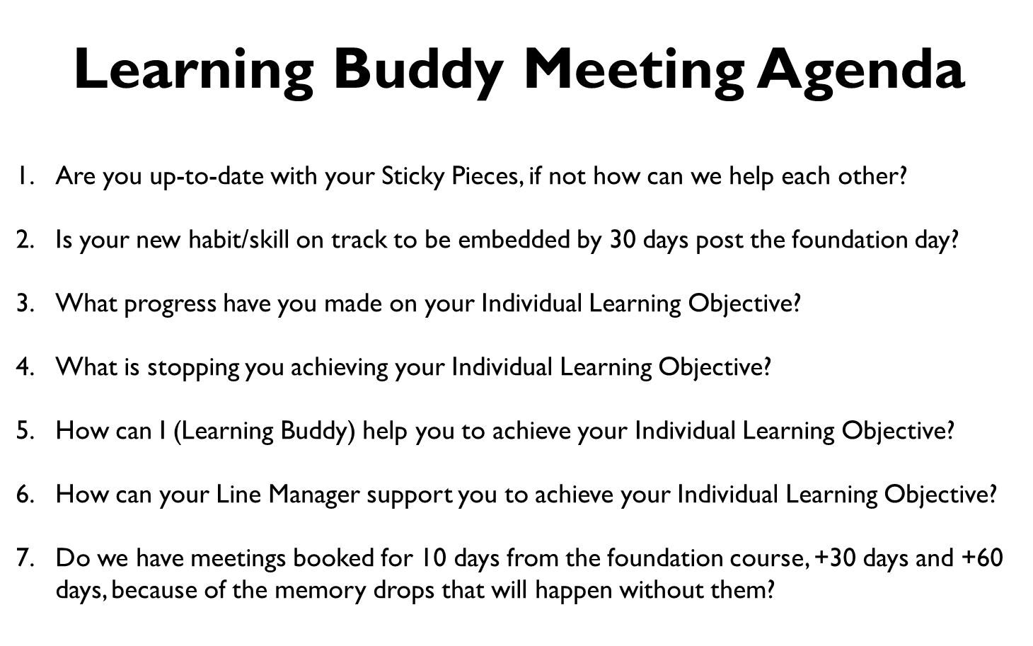 Learning Buddy Meeting Agenda