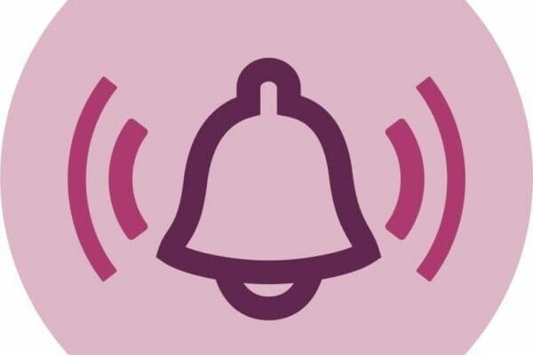 Purple bell between alert icons inside pink circle