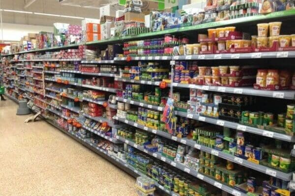Supermarket Shelves with food items