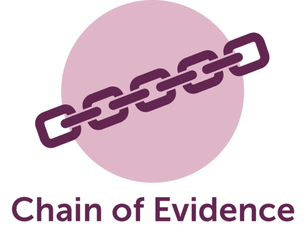 Purple chain icon over pink sticker