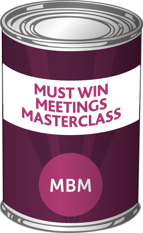 Purple metal can with Must Win Meetings Masterclass on label and the MBM logo
