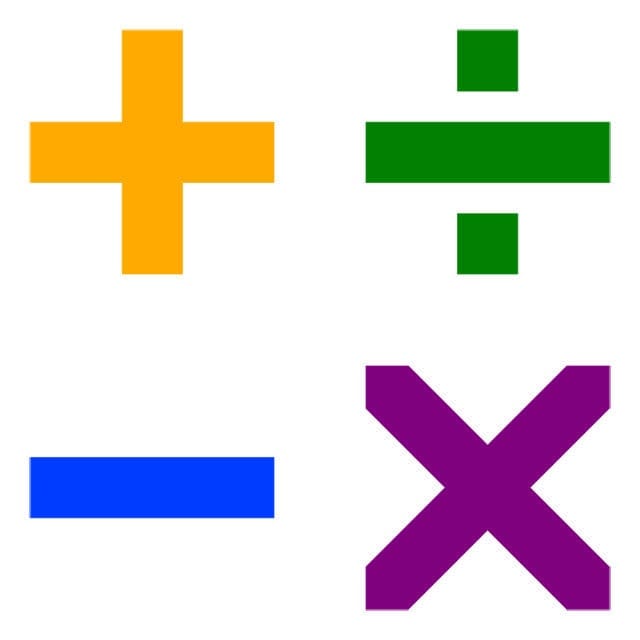4 symbols relating to mathematics, the plus, divide, subtraction and multiplication
