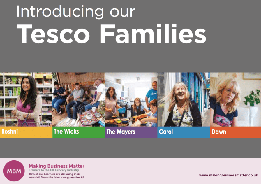 Banner adversity the Tesco Families, with pictures of different families on