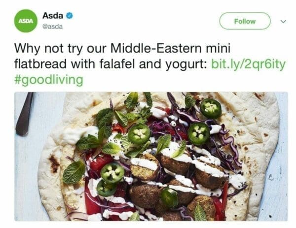 A tweet from ASDA asking 'Why not' on their flatbread