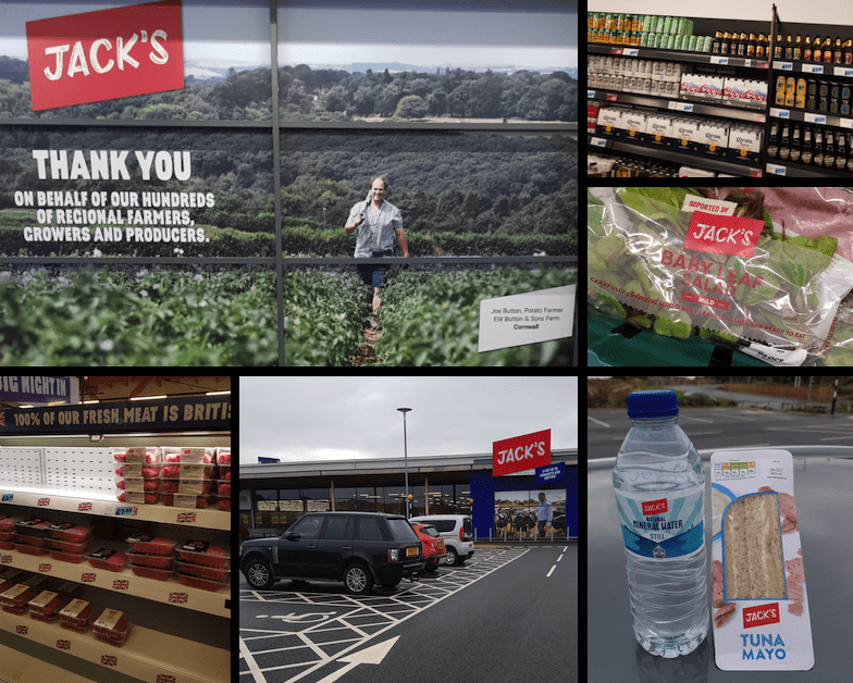 A collage of images showing different sections of the Tesco Jacks store