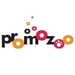 The word Promozoo written in orange, pink and black