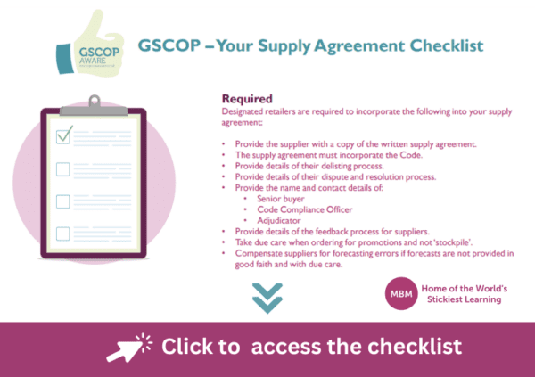 Making Business Matter GSCOP Written Supply Agreement Checklist banner with click cursor