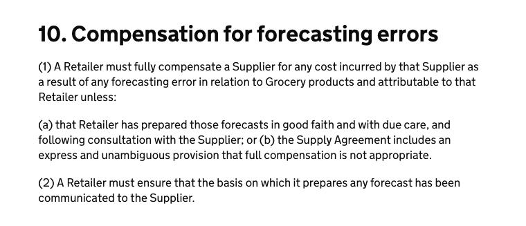supply code of practice Compensation for forecasting errors
