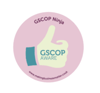 Circle showing GSCOP Ninja words and a thumbs up showing GSCOP AWARE