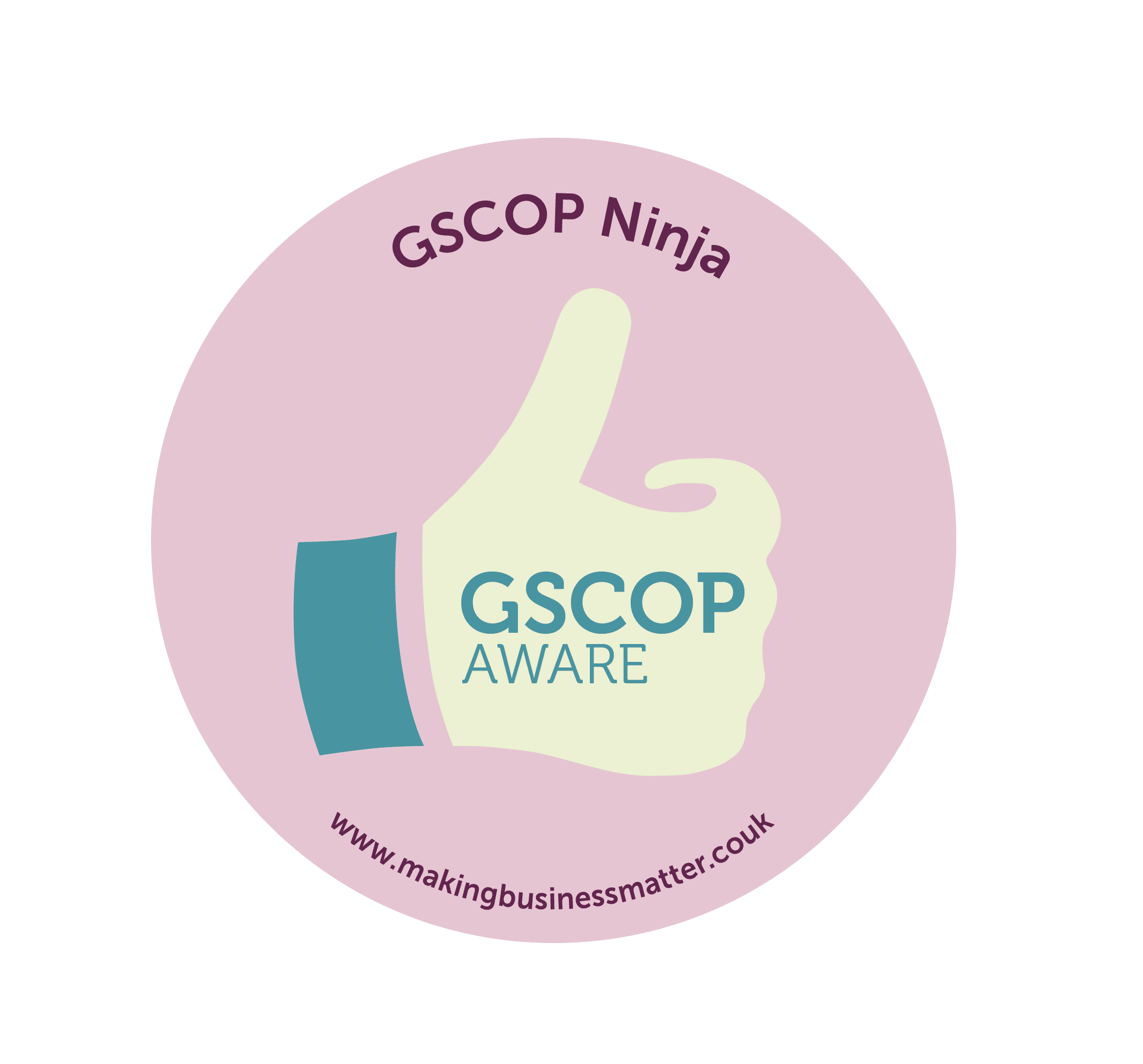 Circle showing GSCOP Ninja words and a thumbs up showing GSCOP AWARE