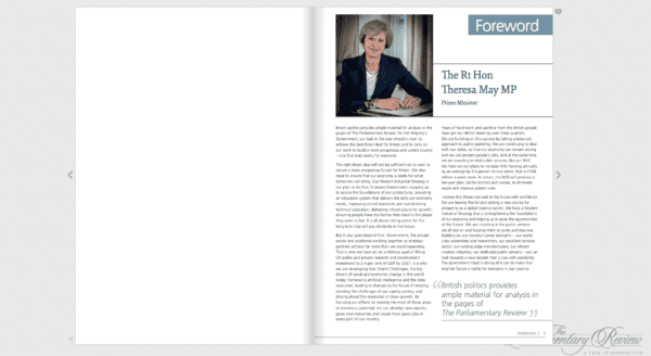 Parliamentary Review Foreword from Theresa May