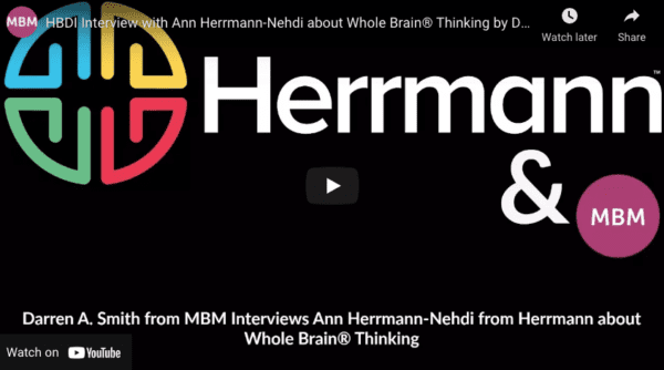 Links to YouTube video about HBDI Interview with Ann Herrmann-Nehdi about the Whole Brain with Darren from MBM