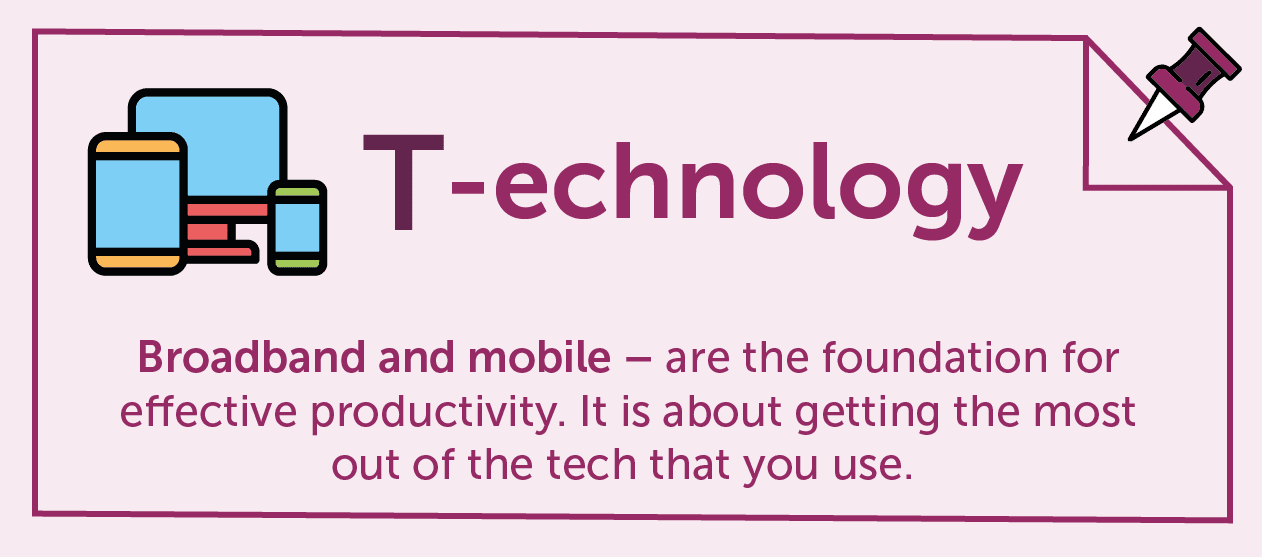 Purple infographic on technology for working from home quote with devices icon