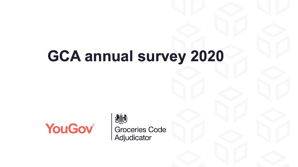 GCA Annual Survey title with YouGov logo and Groceries Code Adjucator logo