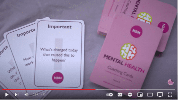 Screenshot of MBM video on Mental Health coaching cards