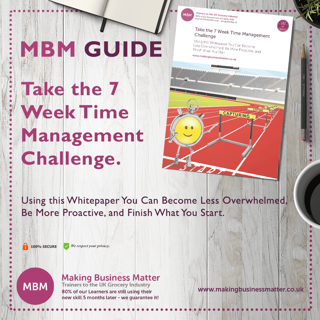 Ad banner for the MBM Guide 7 week time management challenge
