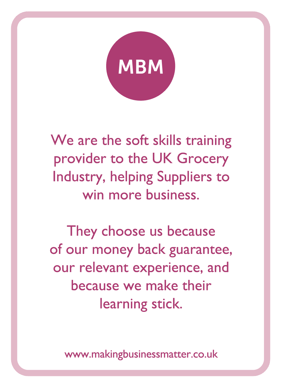Coaching card with MBM logo