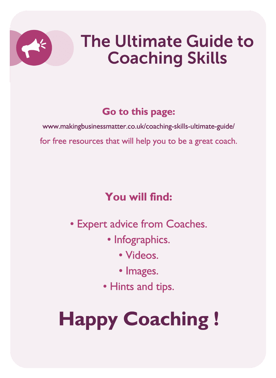 Coaching card titled The Ultimate Guide to Coaching Skills