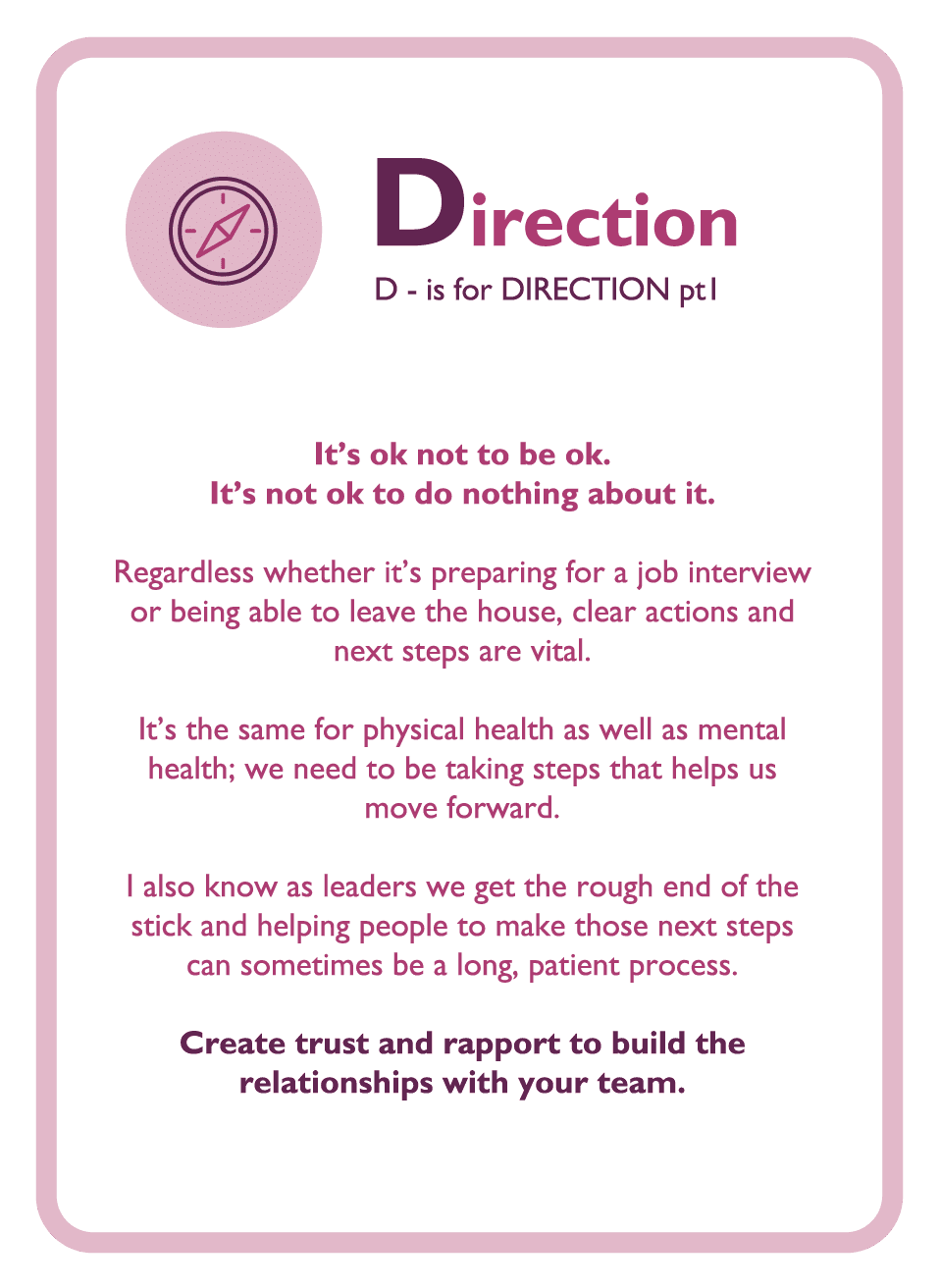 Coaching card titled Direction
