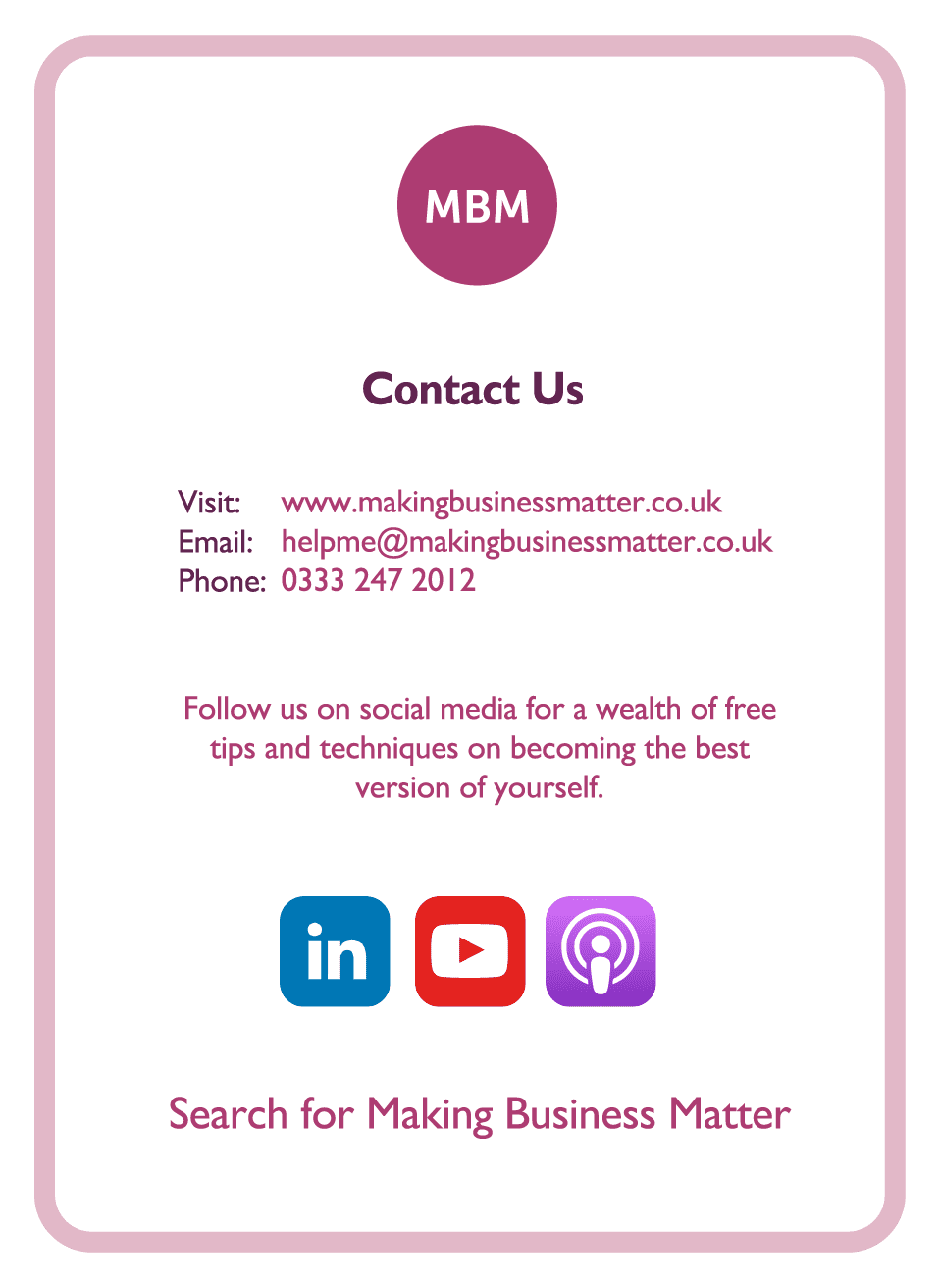 Coaching card titled Contact Us