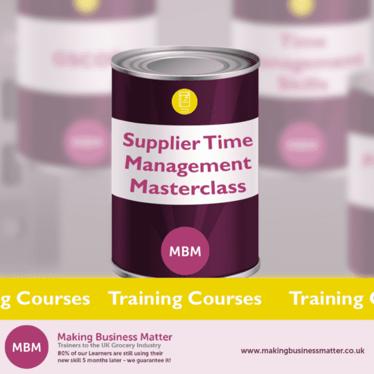 MBM banner advertising the Supplier Time Management Masterclass