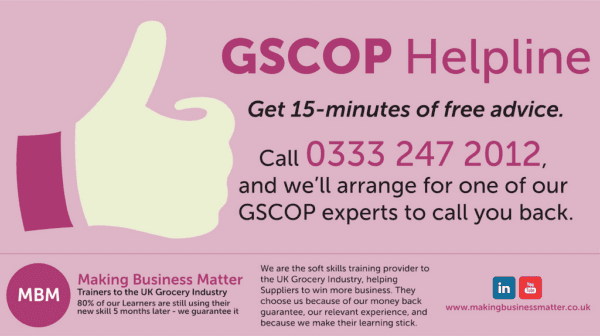 MBM infographic for the GSCOP helpline with thumbs up icon