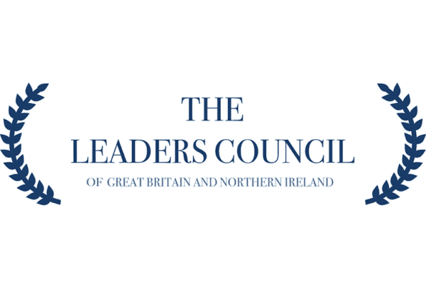 The Leaders Council written in dark blue with wheat icon either side on white background