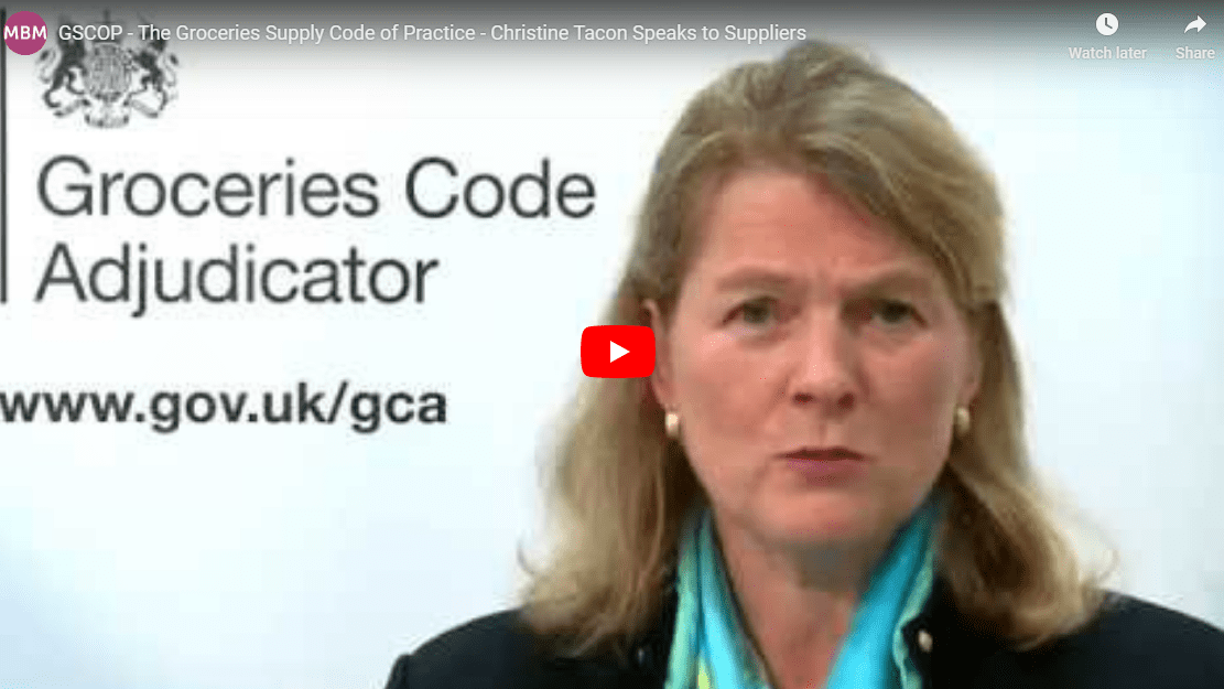 Links to YouTube video on GSCOP The Groceries Supply Code of Practice with Christine Tacon