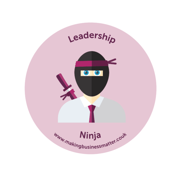 Cartoon ninja in tie on a pink sticker