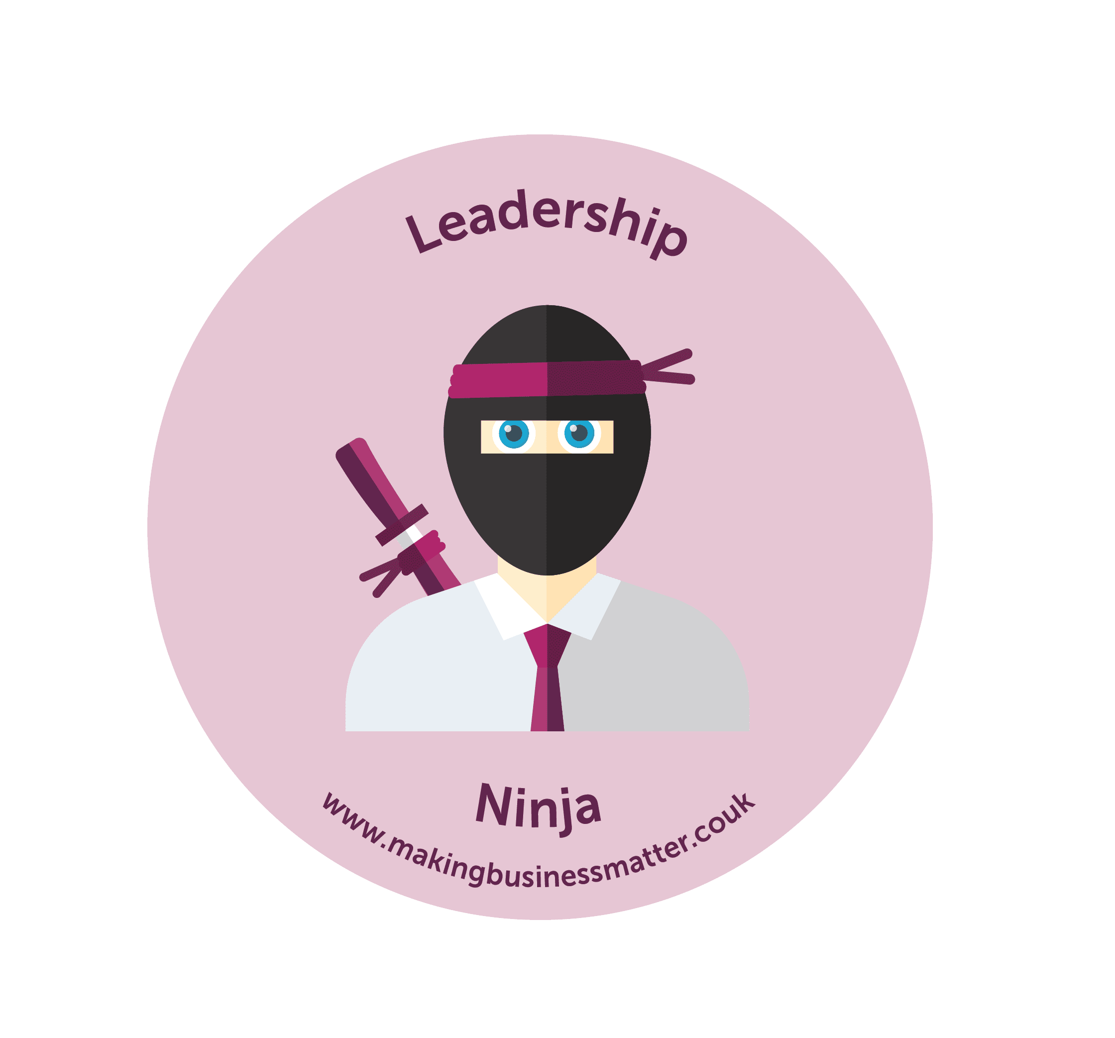 Cartoon ninja in tie on a pink sticker