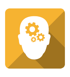 A white head icon with yellow cogs inside