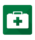 White medical bag symbol on green background