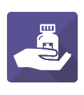 White icon of hand holding a medicine bottles