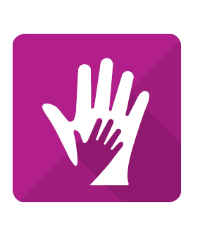 A white hand icon with a smaller hand cut out