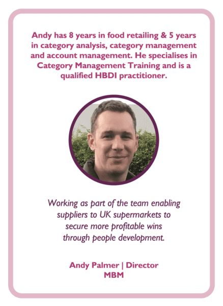 Andy Palmer (one of MBM's trainers), his resume is detailed on a coaching card