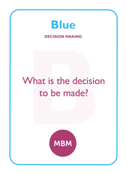 The Blue Quadrant, question what decision is to be made, on a coaching card