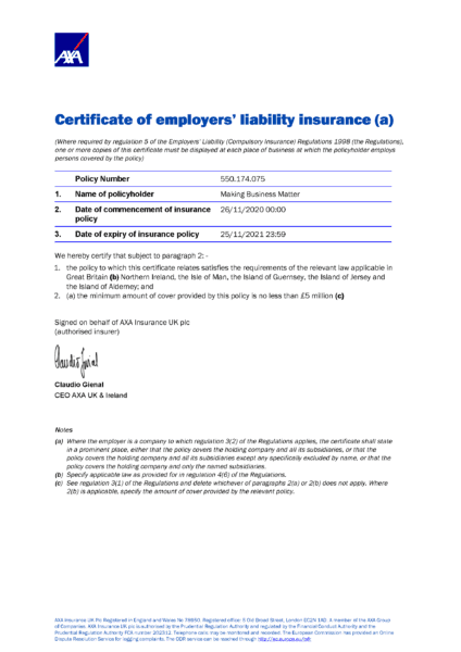 Insurance Certificate - Making Business Matter - MBM