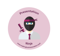 Cartoon ninja with a tie in a pink sticker