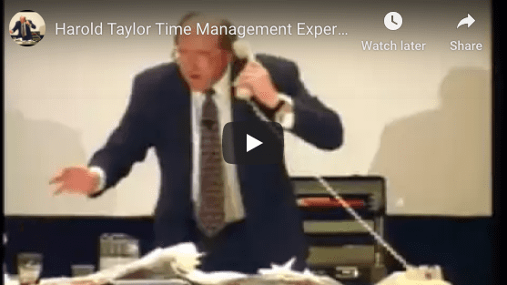 Links to humorous YouTube video with Harold Taylor Time Management Expert on describing disorganization