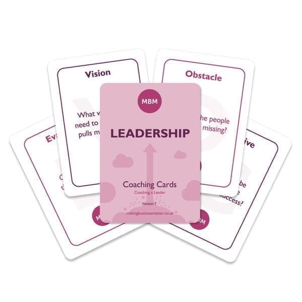 Five leadership skills coaching cards fanned out