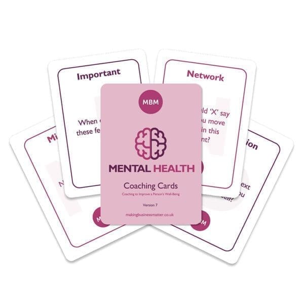 Five mental health coaching cards fanned out