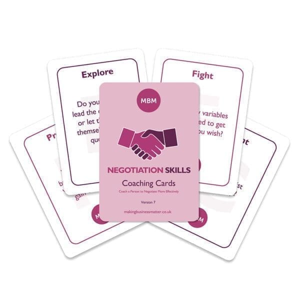 Five Negotiaion Skills Coaching cards fanned out