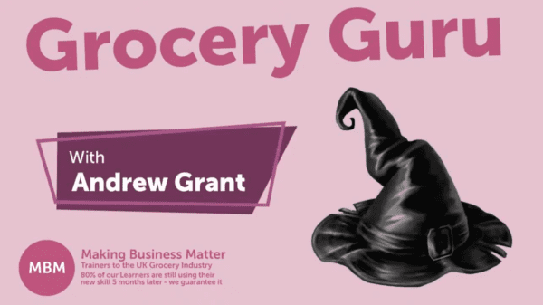 MBM poster titled Grocery Guru showing a witch's hat
