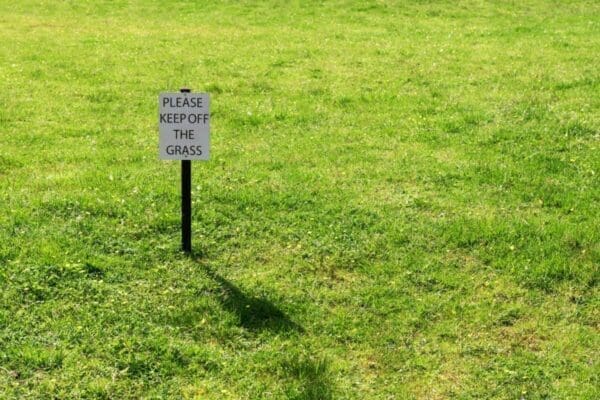 Sign with 'Please Keep Off The Grass' on gree grass