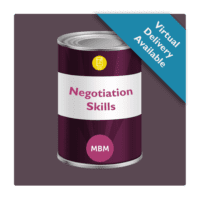 Purple tin with Negotiations Skills label for MBM Soft Skills training course