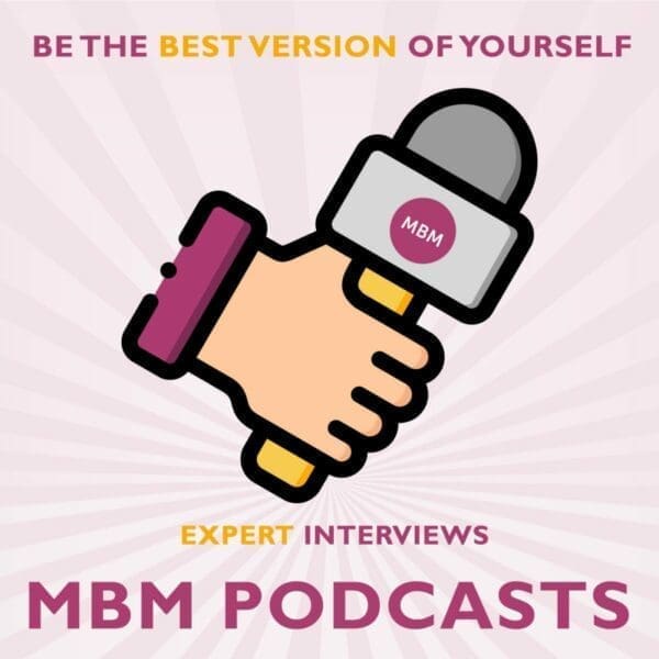 A cartoon hand holding a microphone with MBM Podcasts underneath